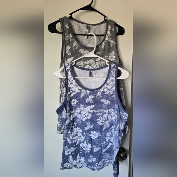 Men's blue & gray Hawaiian print tank tops, size S - Picture 2 of 5